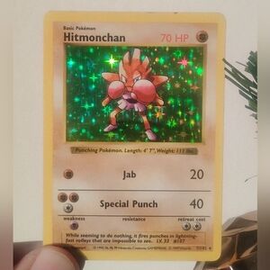 MP 1999 WOTC Shadowless Holo Hitmonchan 7/102 Original Base Set Pokemon Card